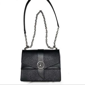 Michael Khors Black Leather Crossbody Purse with Chain Strap LIKE NEW